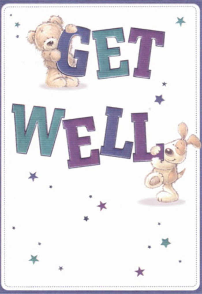 Gentle encouragement leaps from this delightful get well card, thoughtfully illustrated for a Finchley audience that values warmth and community. A plush bear, full of soft edges and kind eyes, shares the spotlight with a floppy-eared puppy whose gentle playfulness lifts the spirits. The duo is surrounded by floating stars, as if they were hand-scattered over Victoria Park to carry a wish on every breeze. The typography is bold, friendly, and shaded in purples and aquas, grounding the card in a palette that is both calming and uplifting. One can nearly feel the texture-the subtle brush of the bear's soft fur, the velvety ears of the pup, and the crispness of the white background, reminiscent of a perfectly wrapped bouquet from a Finchley flower shop. The entire scene embodies the care and intention of a well-made floral arrangement-a synergy of design that could easily accompany a basket of fresh blooms delivered along the lanes of West Finchley or to a convalescent's room at the local clinic. The resulting mood is one of airiness and hope, suitable for young and old alike-a visual affirmation that Finchley's community spirit flows into every gesture of support, no matter how small.