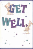 A wave of cheerful optimism radiates from this get well card, its design perfect for brightening any Finchley day. Two lovable figures-a stuffed bear and a friendly puppy-appear to leap playfully from the card, each helping to cradle the vibrant letters of 'Get Well.' The indigo and teal typography dances against a soft cream background, reflecting the joyful palette so often seen in spring bouquets from Finchley's local florists. Sparkling stars in blue, purple, and aqua twinkle across the scene, imbuing the illustration with a spirit of gentle hope and genuine encouragement. The fine detailing of the bear's and puppy's fur is so vivid, one can almost sense their inviting softness-a tactile promise of comfort. When this card is sent alongside a fresh hand-tied bouquet from Florist Finchley, the gesture becomes complete-a genuine message of care and healing, designed for neighbours and friends recovering at home, in hospital, or anywhere in the heart of Finchley.